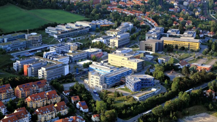 Aerial view of the Beutenberg Science Campus in Jena.