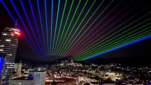 Laser illumination of the sky over Jena during the Long Night of Sciences 2024.